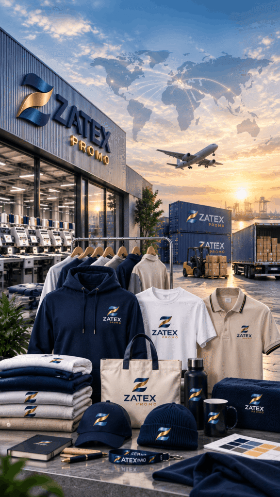 Illustration of ZATEX textile products and international manufacturing